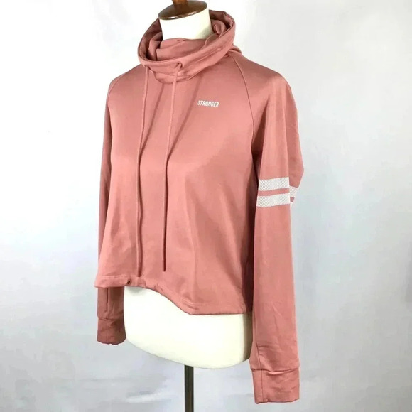 Stronger Cropped Sweatshirt Workout Top Funnel Neck Long Sleeve Athletic Rust M - Picture 2 of 10